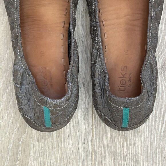 Tieks Embossed Croc Gray Leather Ballet Shoes Flats Size 10 Staple Piece Classic - Picture 2 of 6